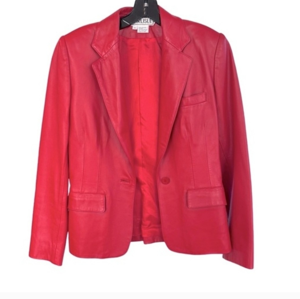Vibrant Red Leather Jacket – Size 4